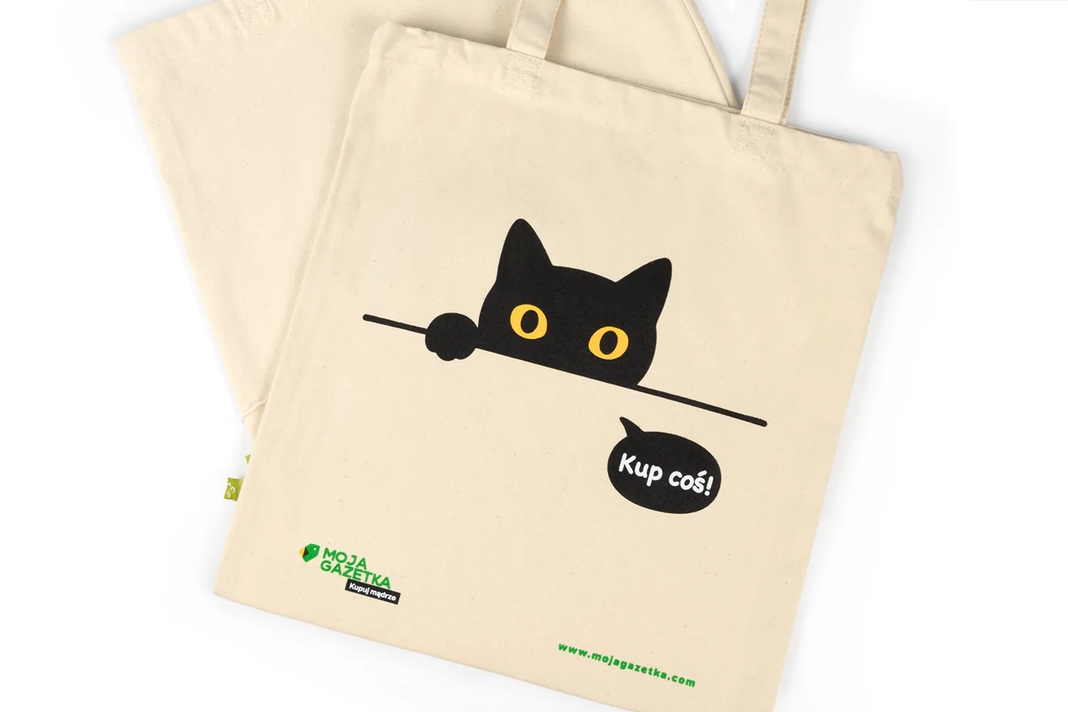 Promotional canvas bag with a screen-printed cat
