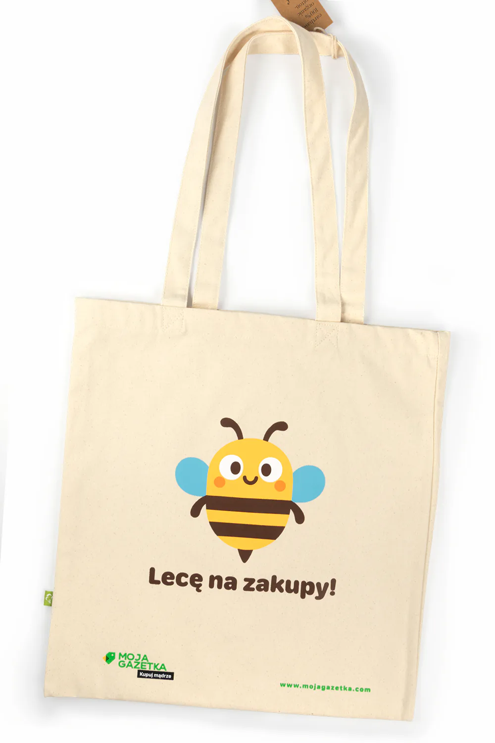 Promotional canvas bag with a screen-printed bee