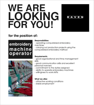 Job posting: embroidery machine operator