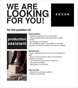 Job advertisement for production assistant position.