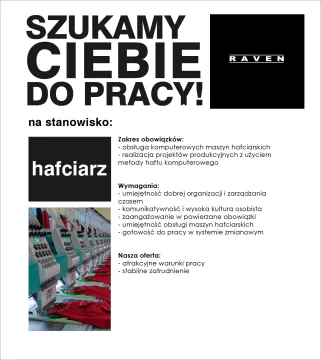 Ogłoszenie o pracy dla hafciarza