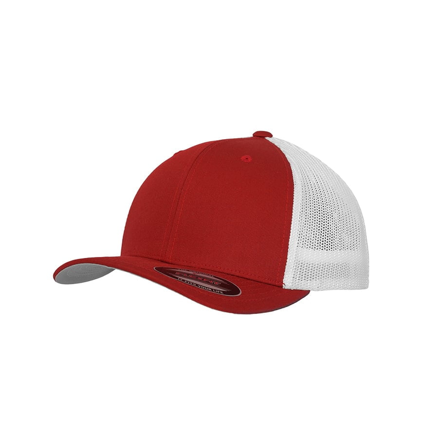 czerwono-biała czapka z haftem flexfit