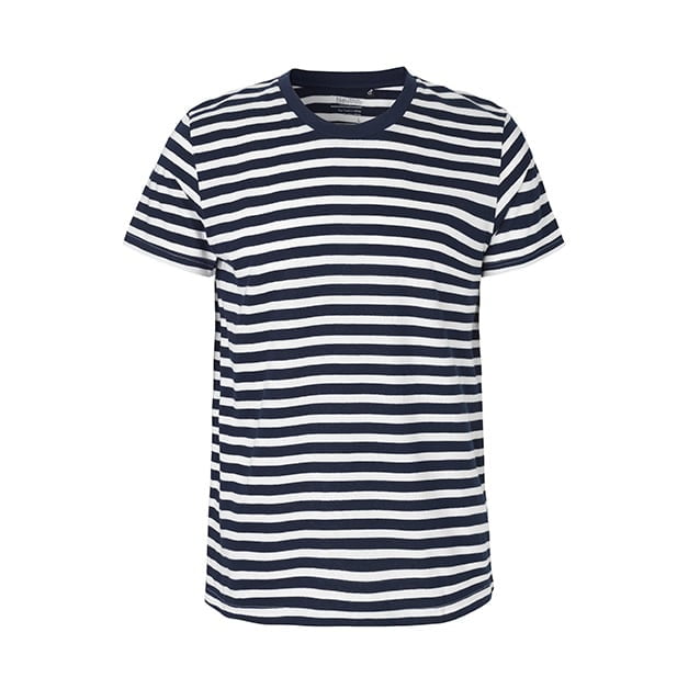 White/Navy (Stripped) - Męski T-Shirt w serek Fairtrade