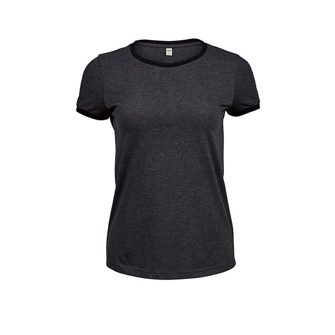 Black Melange/Black - Damska koszulka Ringer Tee