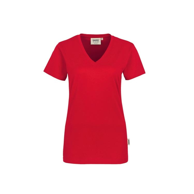 Damski t-shirt z dekoltem w serek w czerwonym kolorze Hakro 126