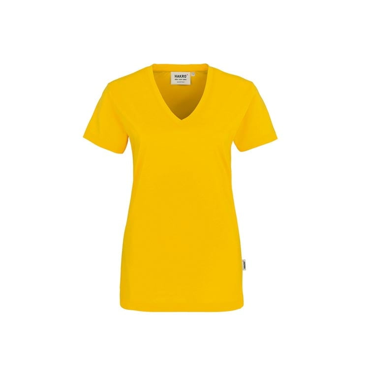 Damski t-shirt z dekoltem w serek w żółtym kolorze Hakro 126