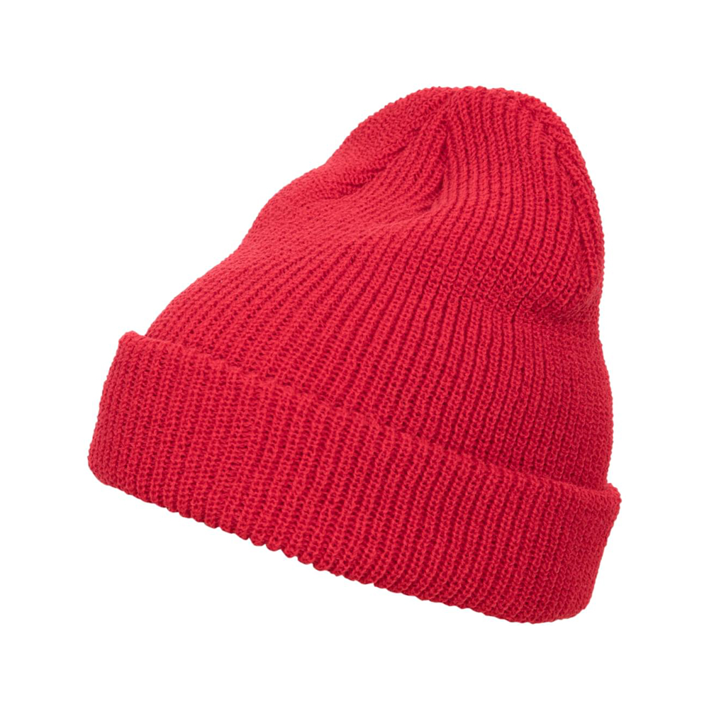 red long knit beanie flexfit raven