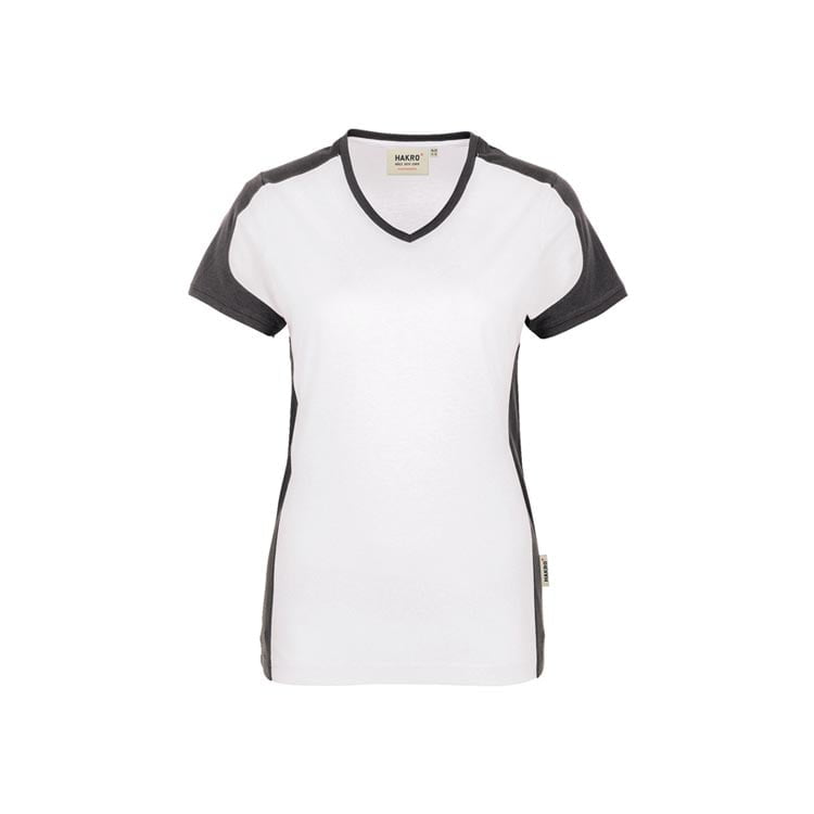 Koszulki T-Shirt - Damski konstrastowy V-Shirt Performance 190 - Hakro 190 - White - RAVEN - koszulki reklamowe z nadrukiem, odzież reklamowa i gastronomiczna
