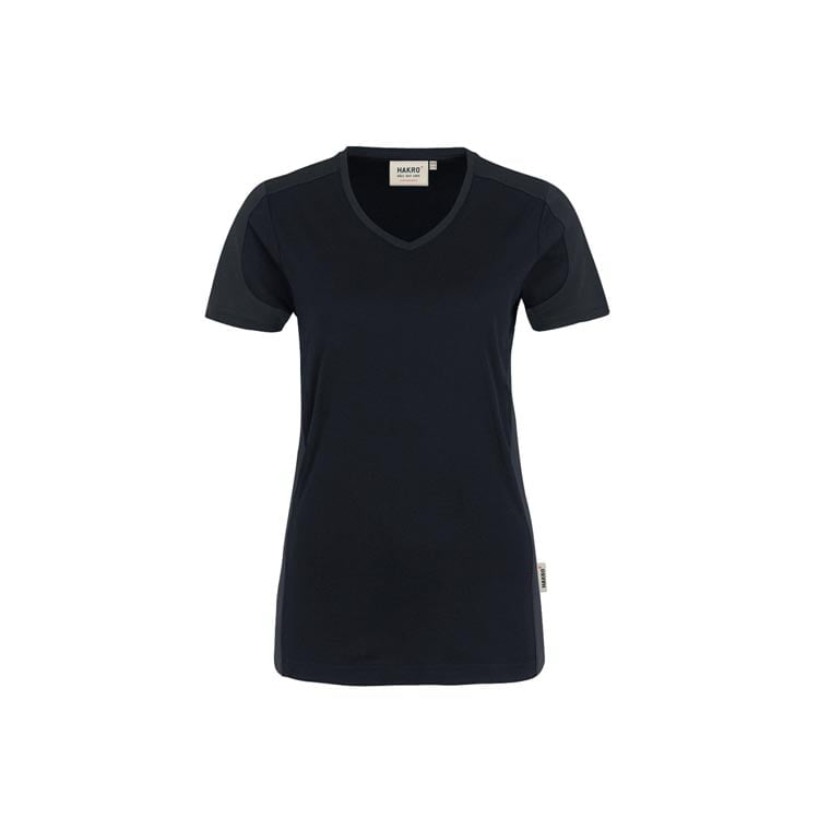 Koszulki T-Shirt - Damski konstrastowy V-Shirt Performance 190 - Hakro 190 - Black - RAVEN - koszulki reklamowe z nadrukiem, odzież reklamowa i gastronomiczna