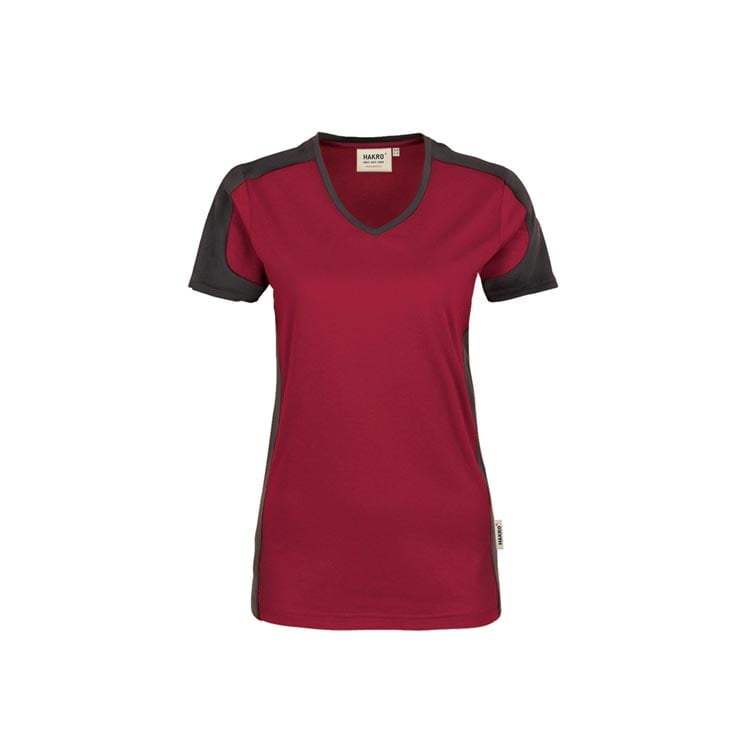 Koszulki T-Shirt - Damski konstrastowy V-Shirt Performance 190 - Hakro 190 - Burgundy - RAVEN - koszulki reklamowe z nadrukiem, odzież reklamowa i gastronomiczna