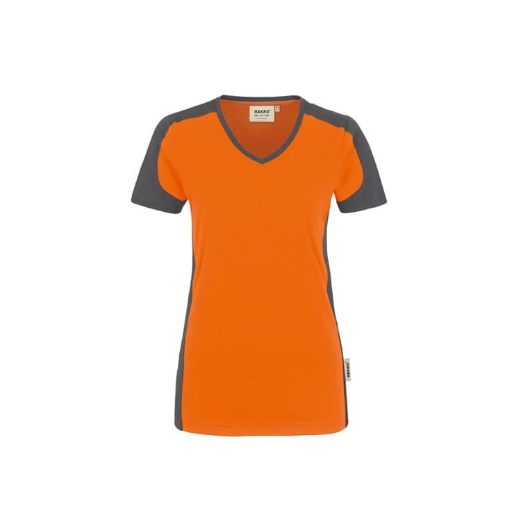 Koszulki T-Shirt - Damski konstrastowy V-Shirt Performance 190 - Hakro 190 - Orange - RAVEN - koszulki reklamowe z nadrukiem, odzież reklamowa i gastronomiczna