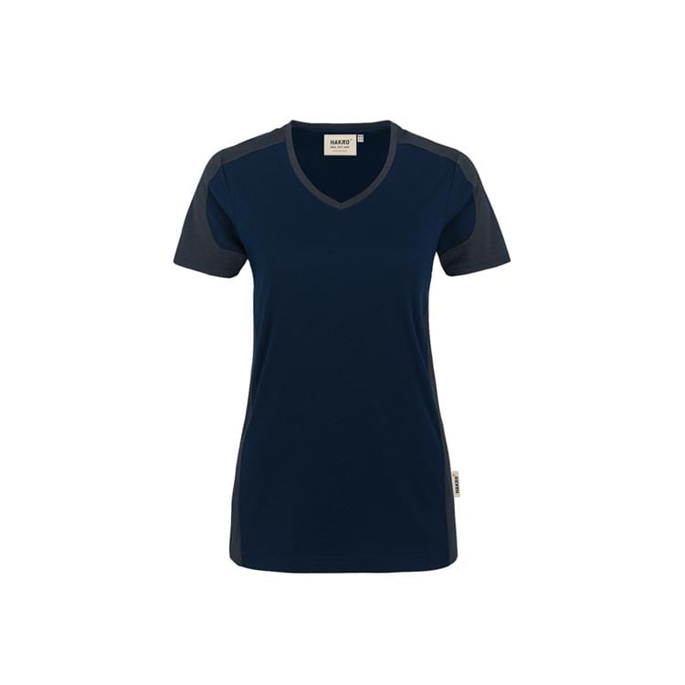 Koszulki T-Shirt - Damski konstrastowy V-Shirt Performance 190 - Hakro 190 - Ink Blue - RAVEN - koszulki reklamowe z nadrukiem, odzież reklamowa i gastronomiczna