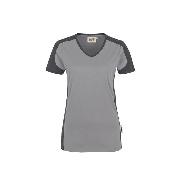 Koszulki T-Shirt - Damski konstrastowy V-Shirt Performance 190 - Hakro 190 - Titanium - RAVEN - koszulki reklamowe z nadrukiem, odzież reklamowa i gastronomiczna