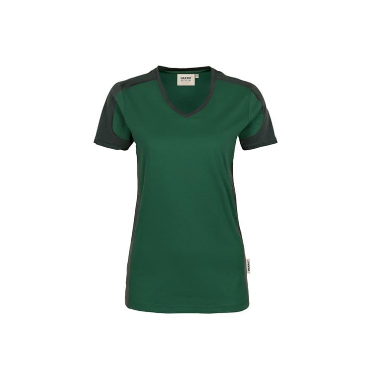 Koszulki T-Shirt - Damski konstrastowy V-Shirt Performance 190 - Hakro 190 - Fir Green - RAVEN - koszulki reklamowe z nadrukiem, odzież reklamowa i gastronomiczna