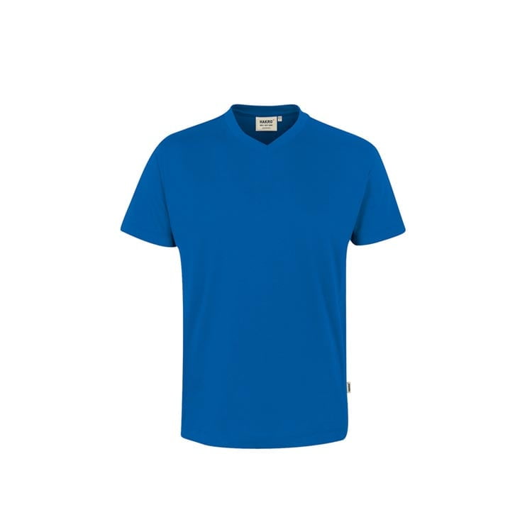 Męska niebieska koszulka w serek z własnym haftem Hakro 226