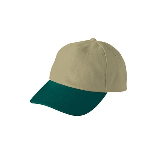 beżowo-zielona czapka reklamowa z nadrukiem