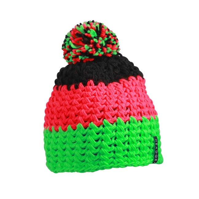 Neon Green/Neon Pink/Black - Czapka zimowa Crocheted