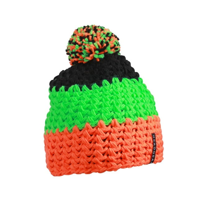 Neon Orange/Neon Green/Black - Czapka zimowa Crocheted