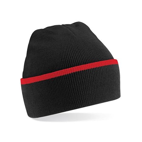 Black/Classic Red - Kontrastowa czapka zimowa