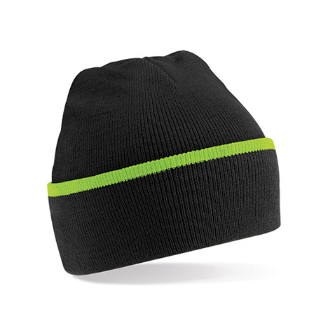 Black/Lime Green - Kontrastowa czapka zimowa