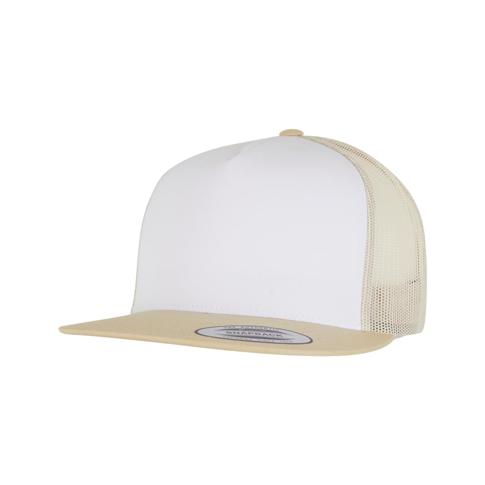 złoto-biało-beżowa czapka trucker flexfit z haftem