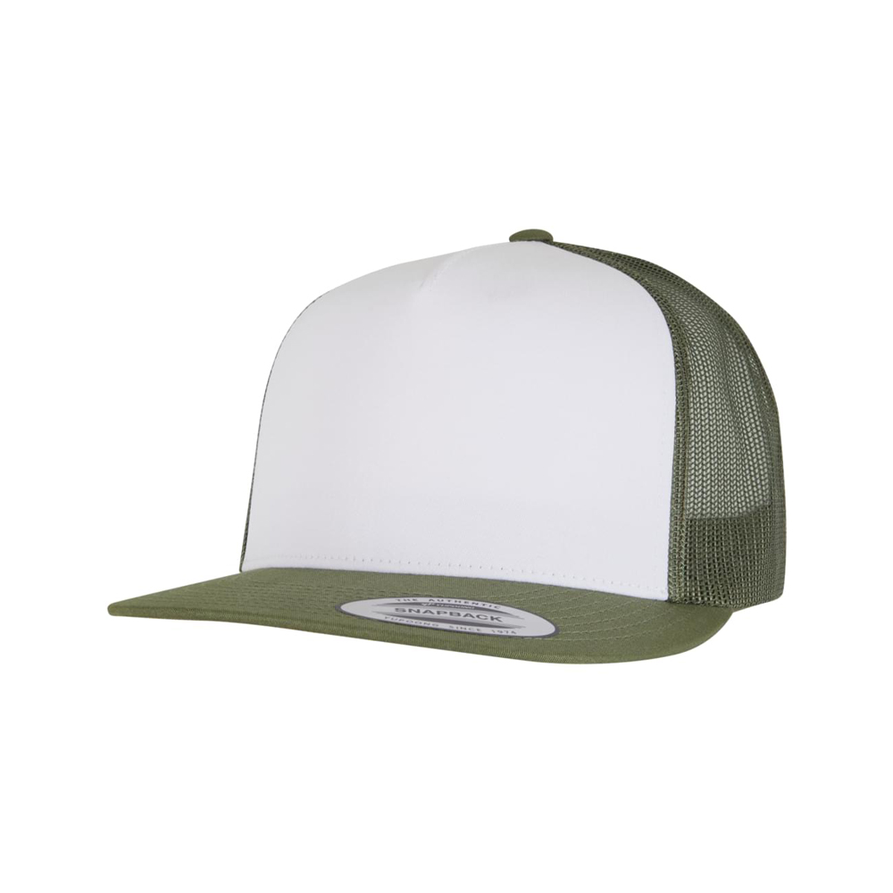 oliwkowa-biała-loden czapka trucker flexfit z haftem