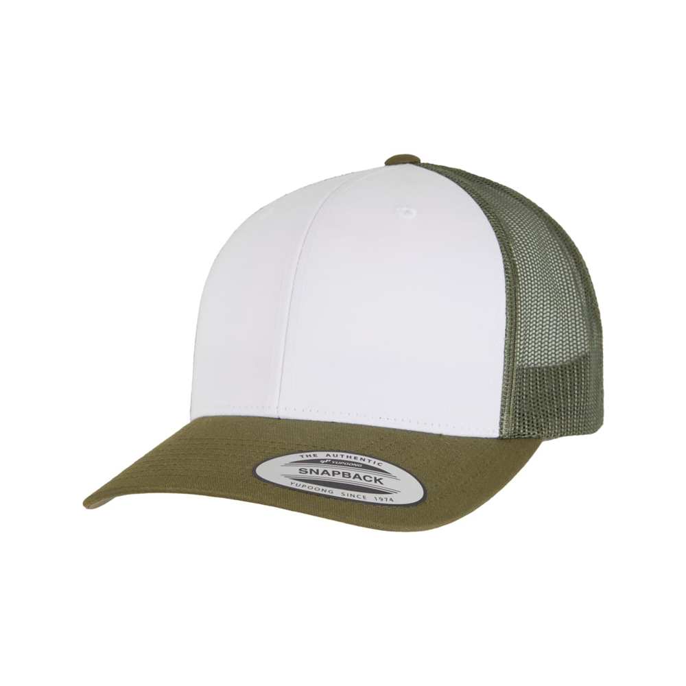 mossgreen white olive retro trucker flexfit