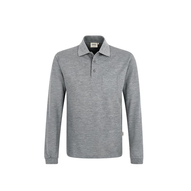 Mottled Grey - Koszulka polo z długim rękawem i kieszonką na piersi Top 809
