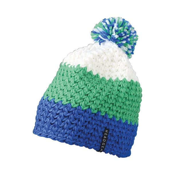 Aqua/Lime Green/White - Czapka zimowa Crocheted