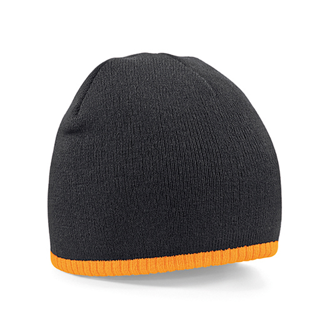Black/Fluorescent Orange - Kontrastowa czapka beanie