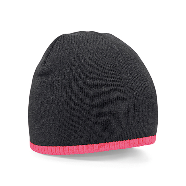 Black/Fluorescent Pink - Kontrastowa czapka beanie
