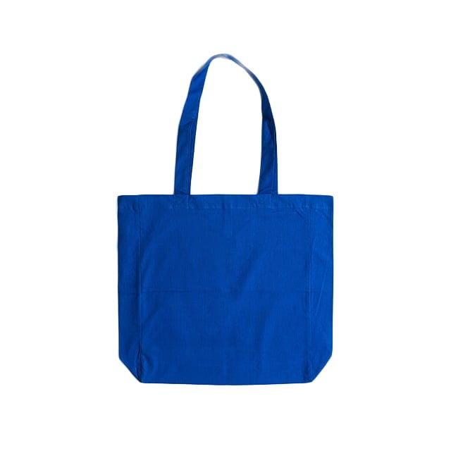 Blue - Cotton bag with sidefold, long handles
