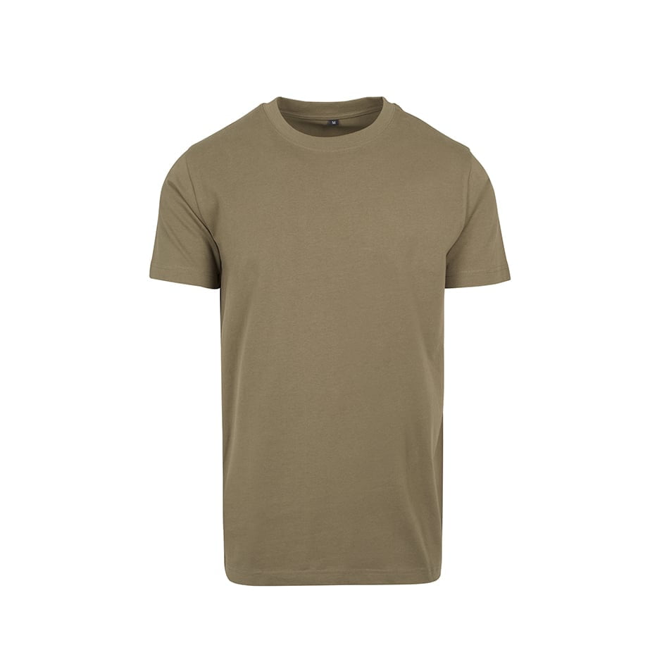 Męska khaki koszulka z własnym drukiem firmy Build Your Brand Round Neck BY004