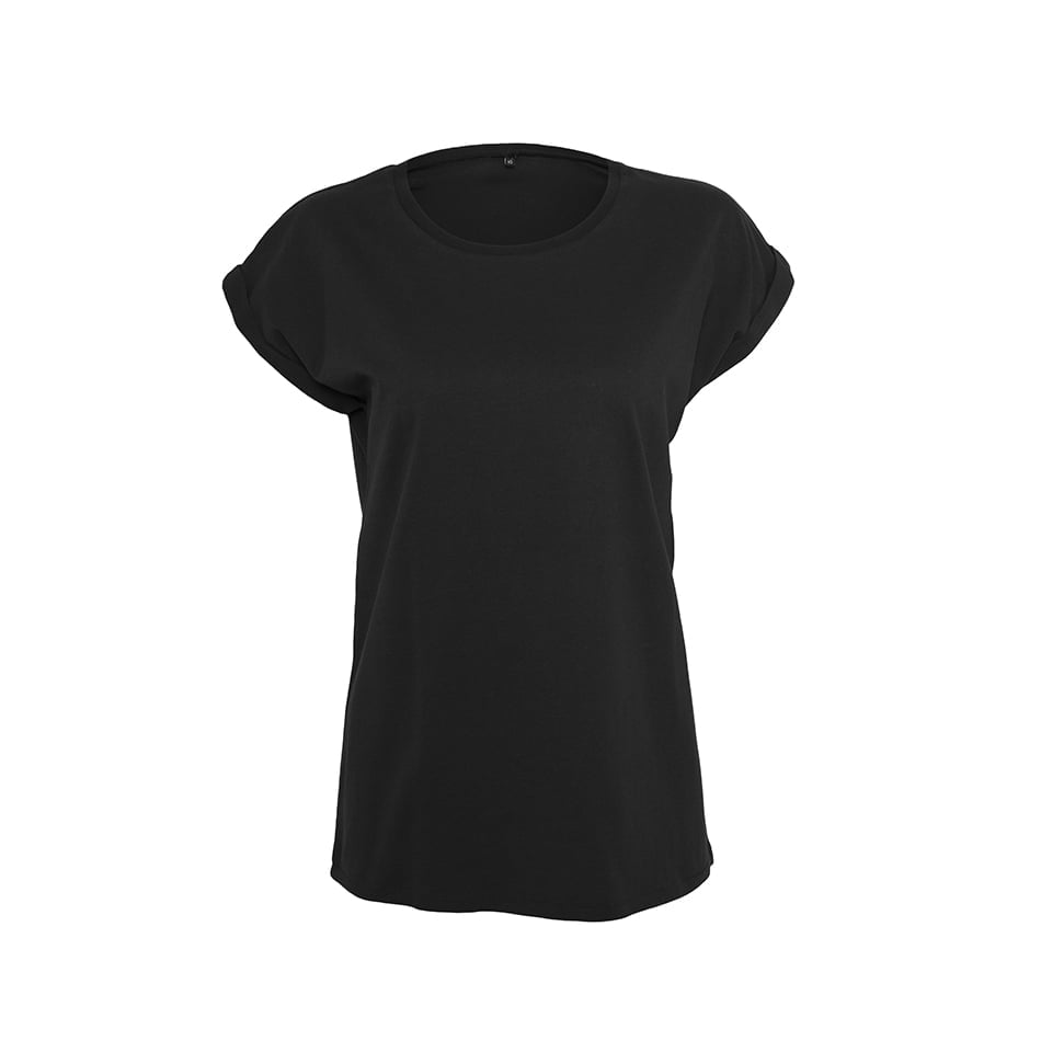 Damska bawełniana koszulka czarna z własnym haftem firmowym Build Your Brand Extended Shoulder BY021