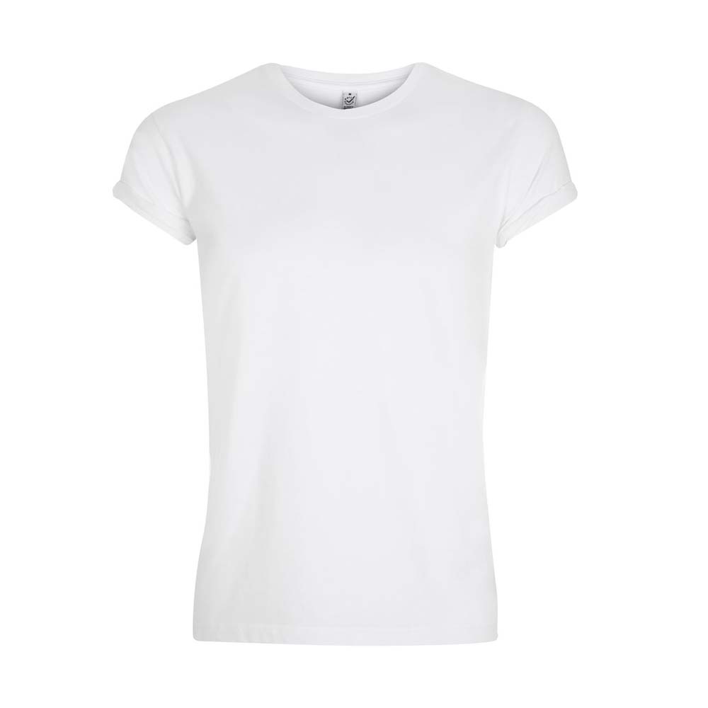 Biały t-shirt GOTS z własnym haftem lub nadrukiem. T-shirt Rolled Sleeve EP11