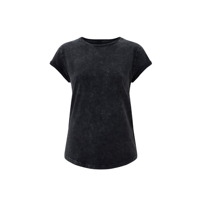Czarna sprana koszulka damska z bawełny z własnym haftowanym logo Continental EP16