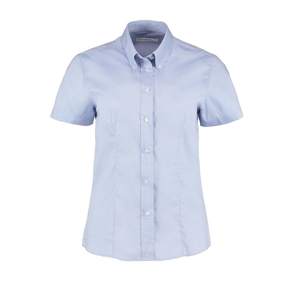 Light Blue - Damska taliowana bluzka Fit Corporate