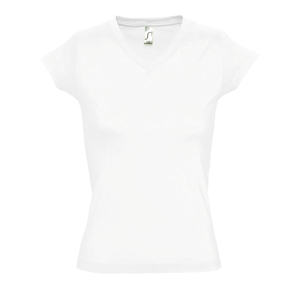 Biały damski t-shirt w serek z drukowanym własnym logo V-neck Moon Sol's 11388