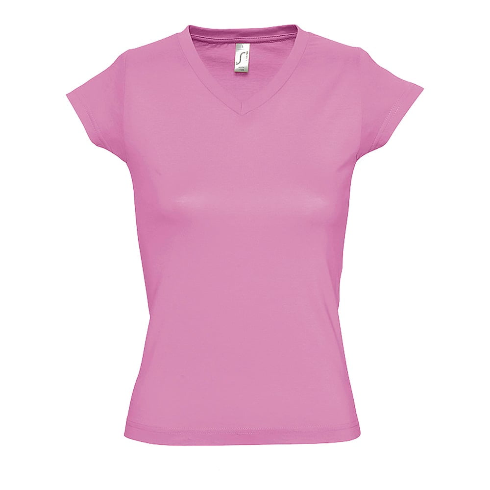 Różowy damski t-shirt w serek z drukowanym własnym logo V-neck Moon Sol's 11388