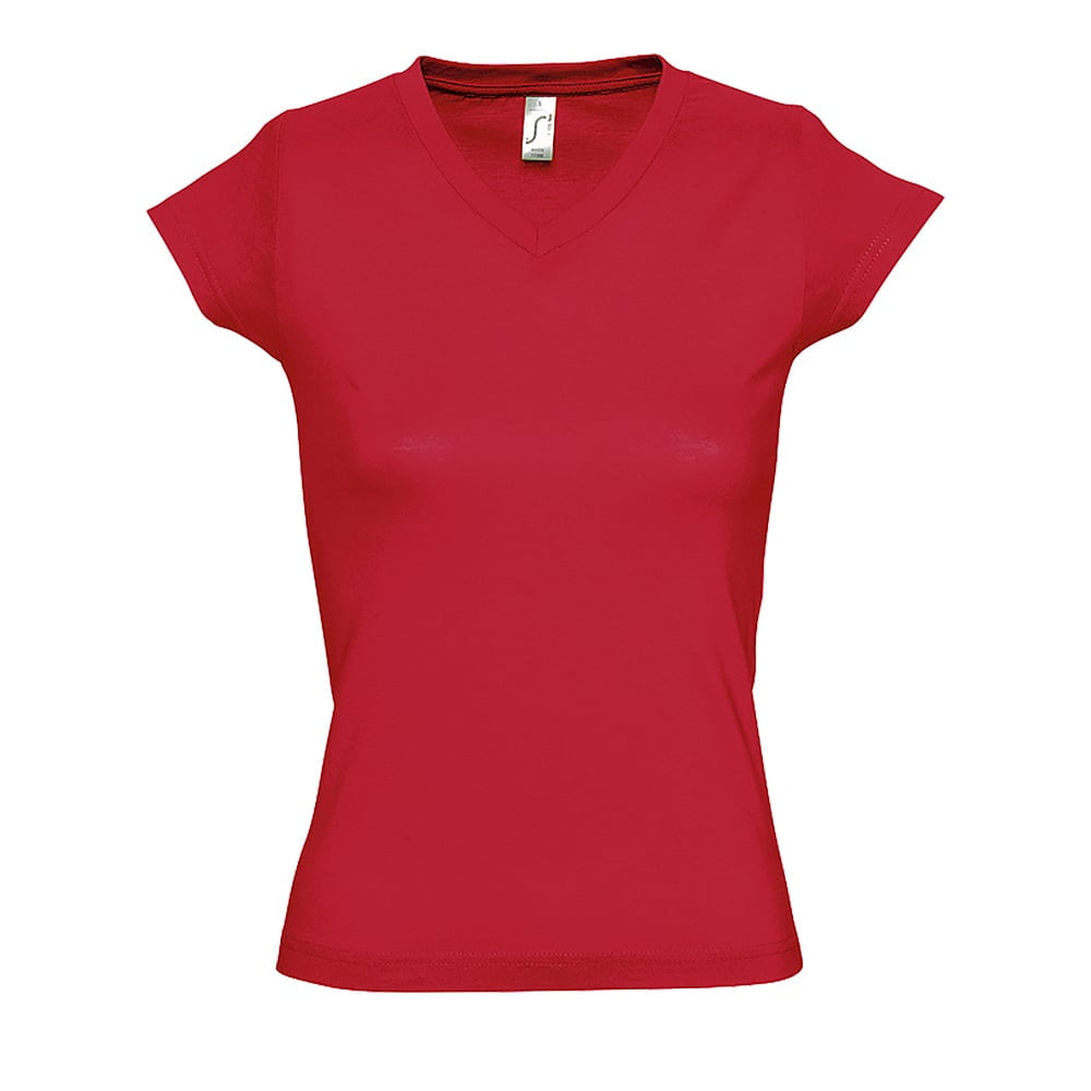 Czerwony damski t-shirt w serek z drukowanym własnym logo V-neck Moon Sol's 11388