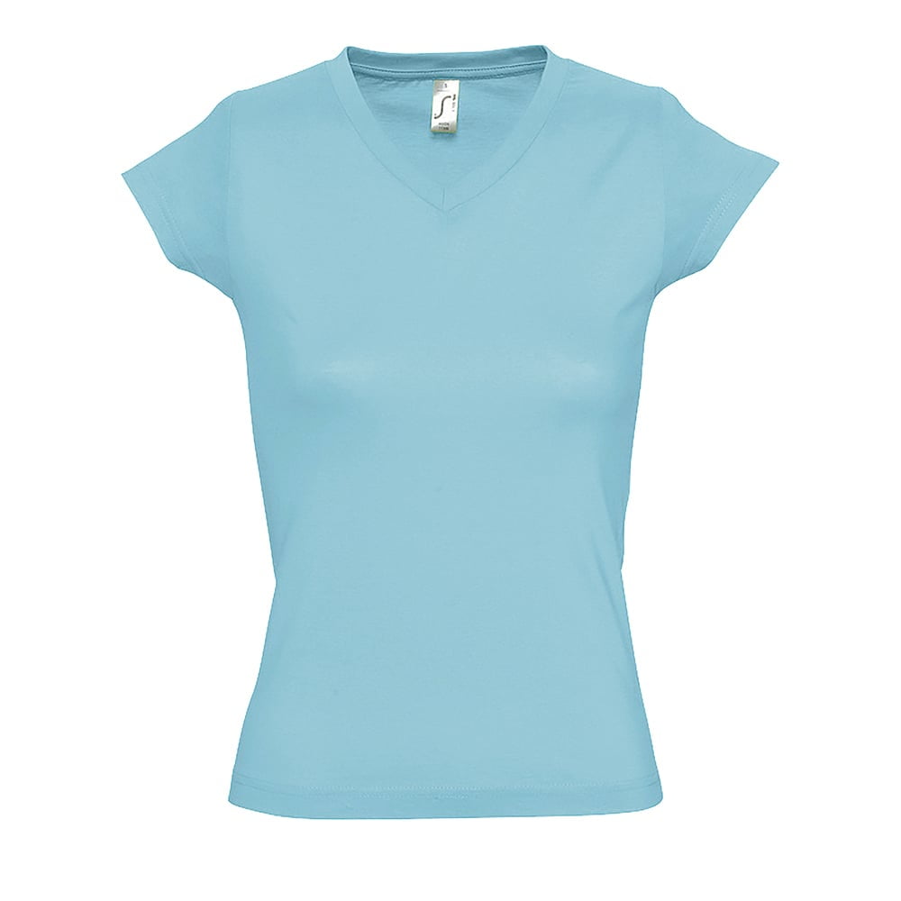 Niebieski damski t-shirt w serek z drukowanym własnym logo V-neck Moon Sol's 11388