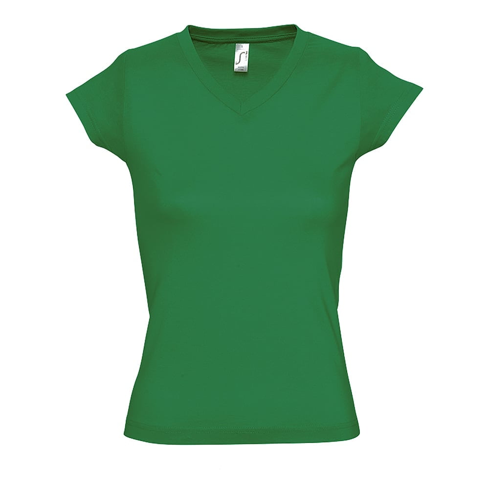 Zielony damski t-shirt w serek z drukowanym własnym logo V-neck Moon Sol's 11388
