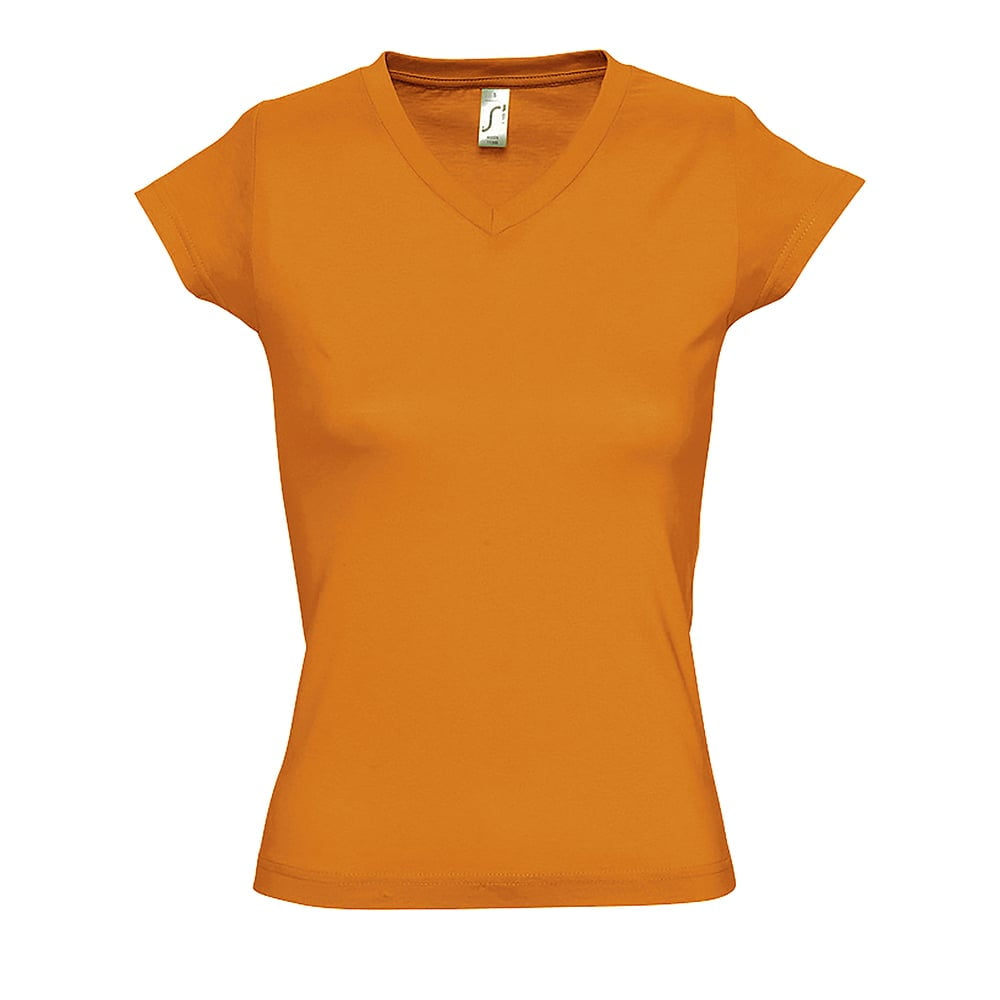 Pomarańczowy damski t-shirt w serek z drukowanym własnym logo V-neck Moon Sol's 11388