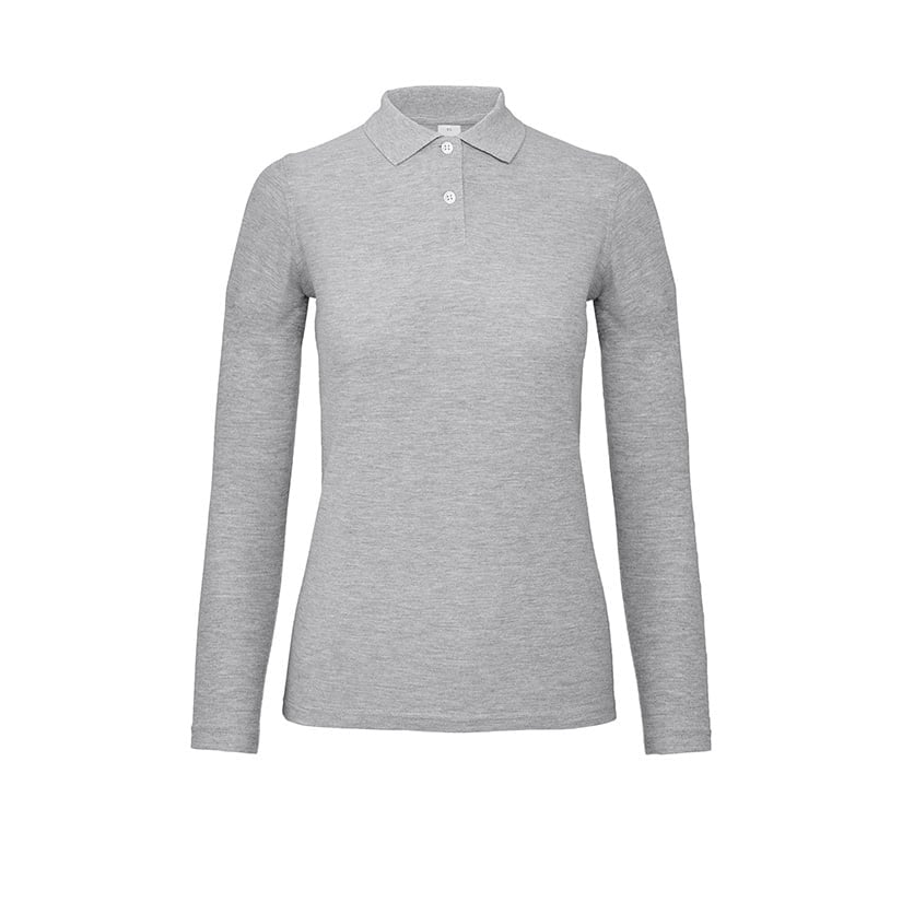 Heather Grey - Damska koszulka polo z długim rękawem ID.001