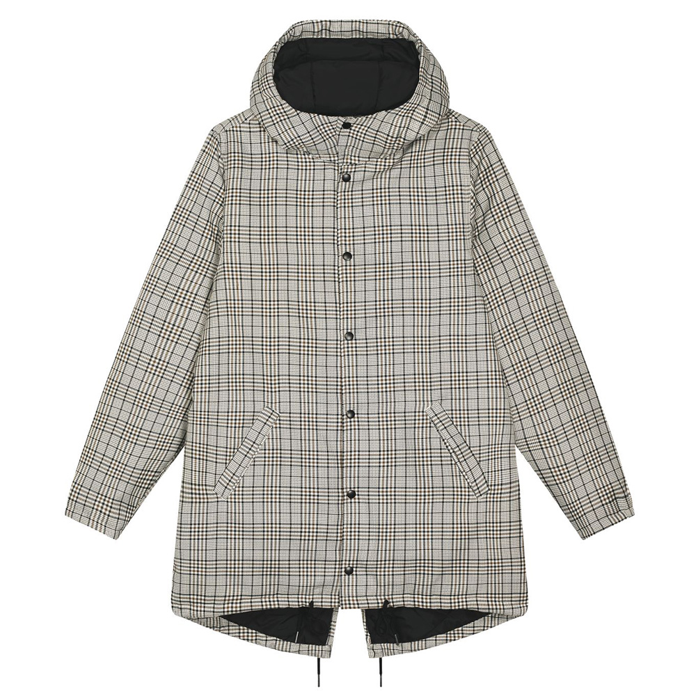 Beige Tweed Check - Kurtka Unisex Padded Parker Tweed