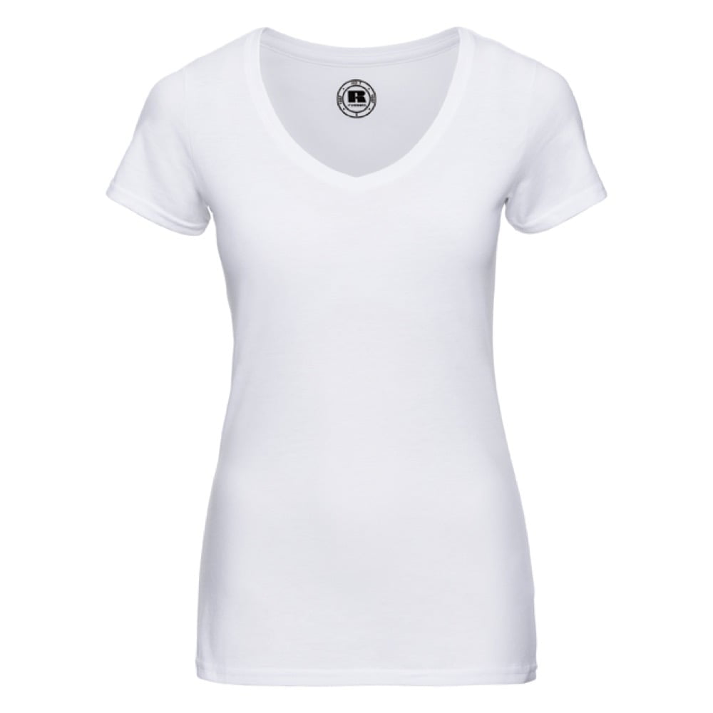 White - Damska koszulka z dekoltem w serek HD