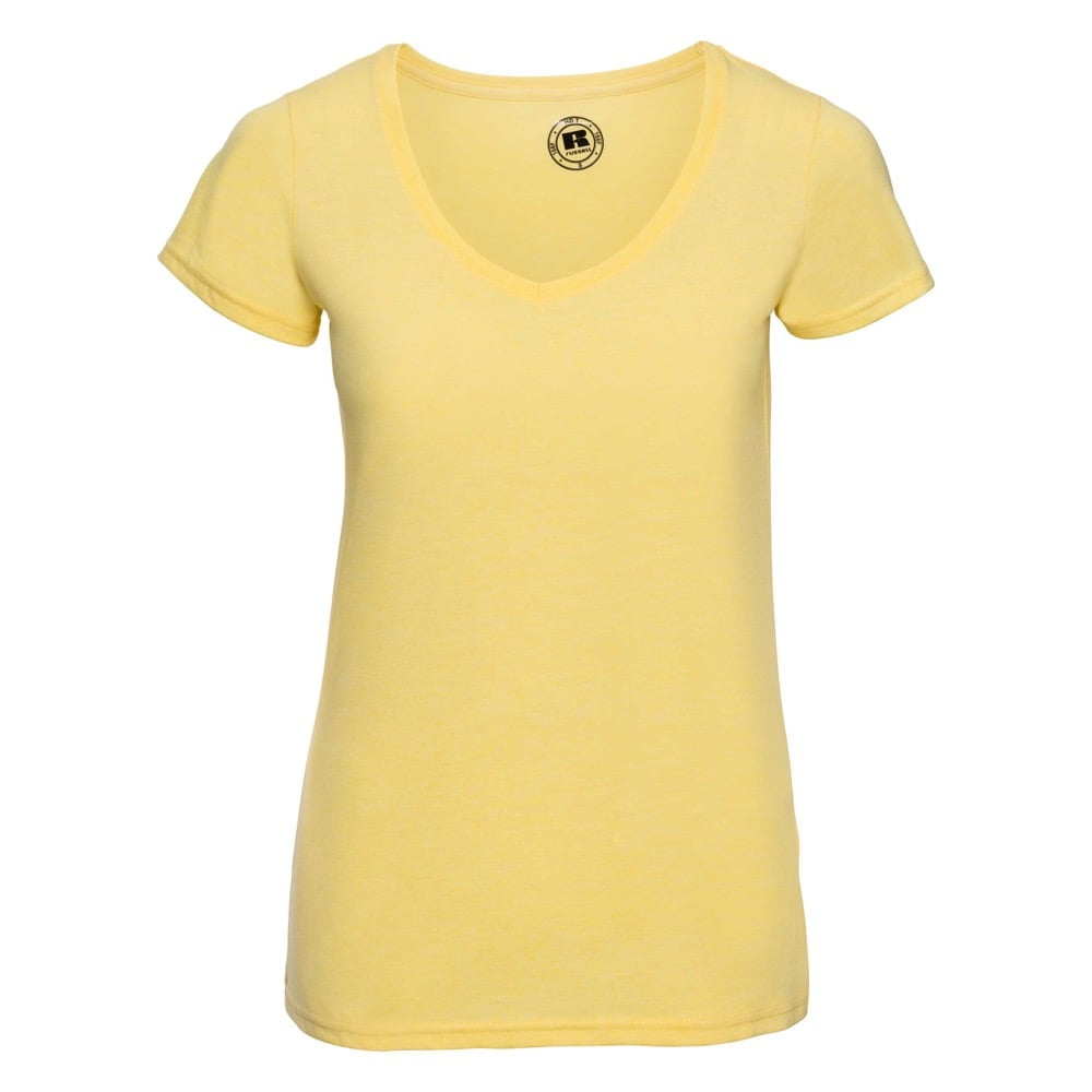Yellow Marl - Damska koszulka z dekoltem w serek HD