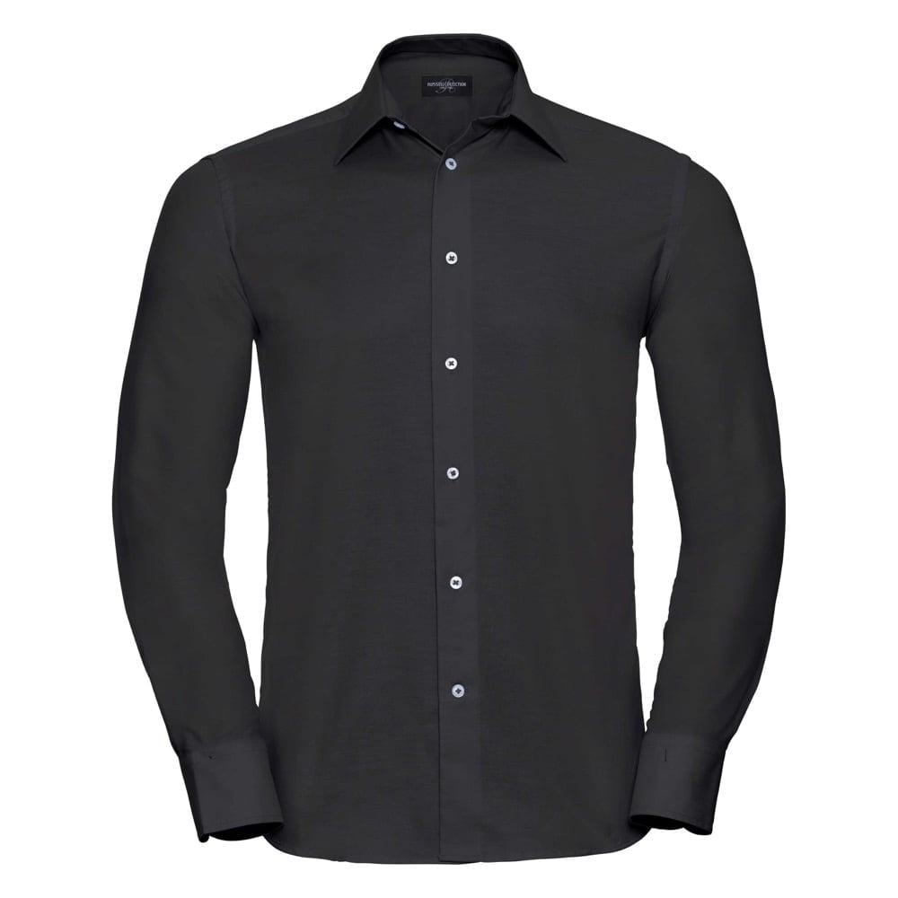 Black - Męska taliowana koszula Oxford