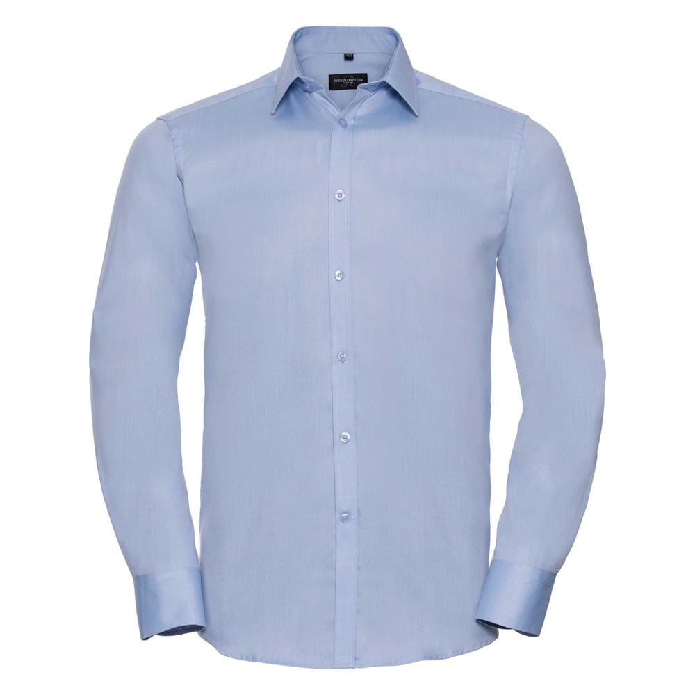 Light Blue - Męska taliowana koszula Herringbone