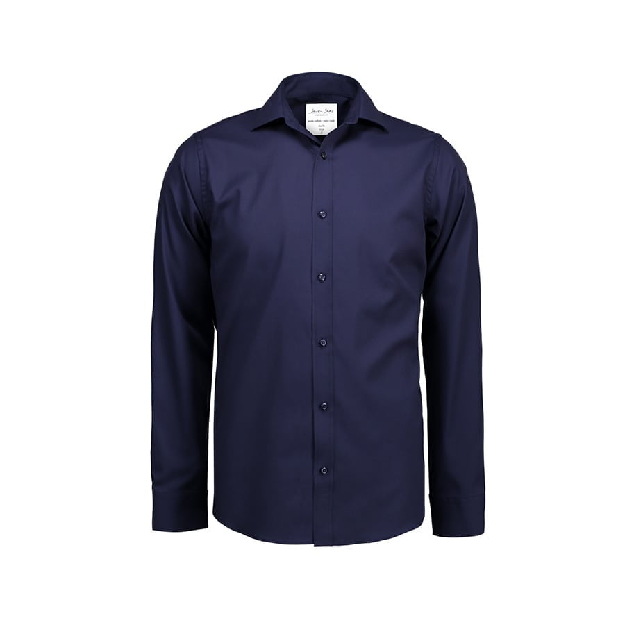 Navy Blue - Fine Twill - Langärmlig Slim Fit Hemd SS30